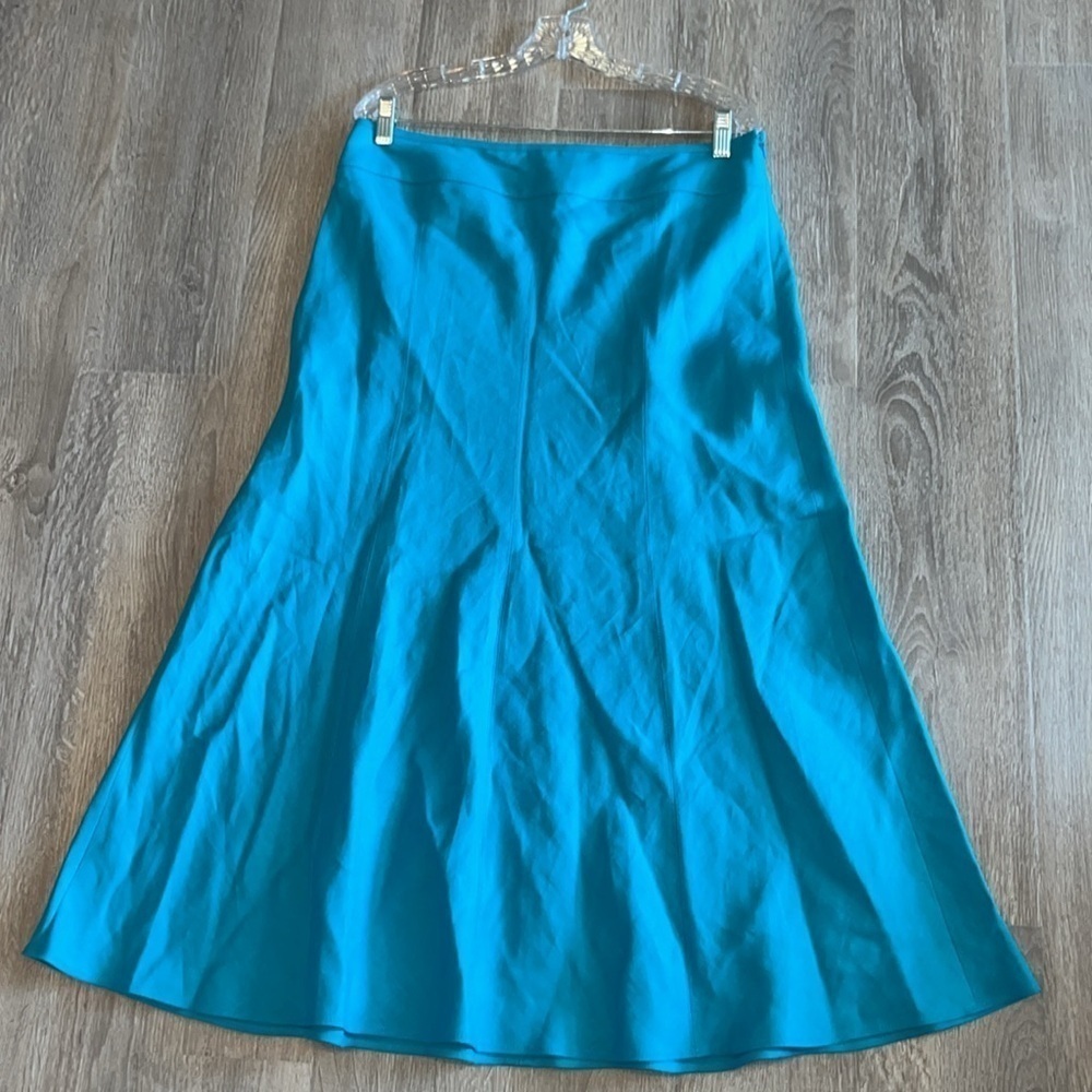 Beautiful vibrant turquoise Talbots pure Irish linen boho midi skirt size 12